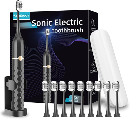 Equipped with 10 Brush Heads and Travel case, IPX8 Wate